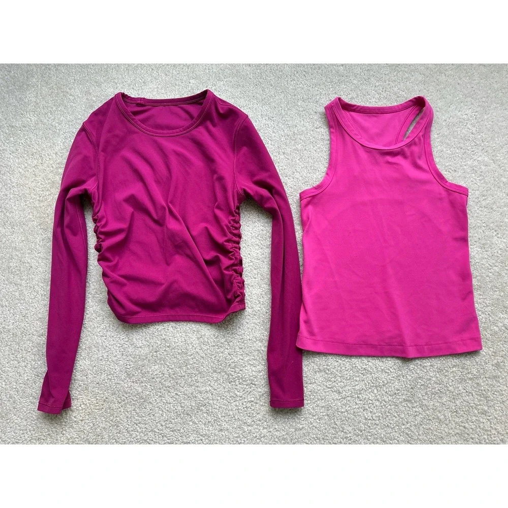 2PC-Lululemon All It Takes Nulu Long Sleeve Shirt + Yoga Top Ripened Raspberry 4